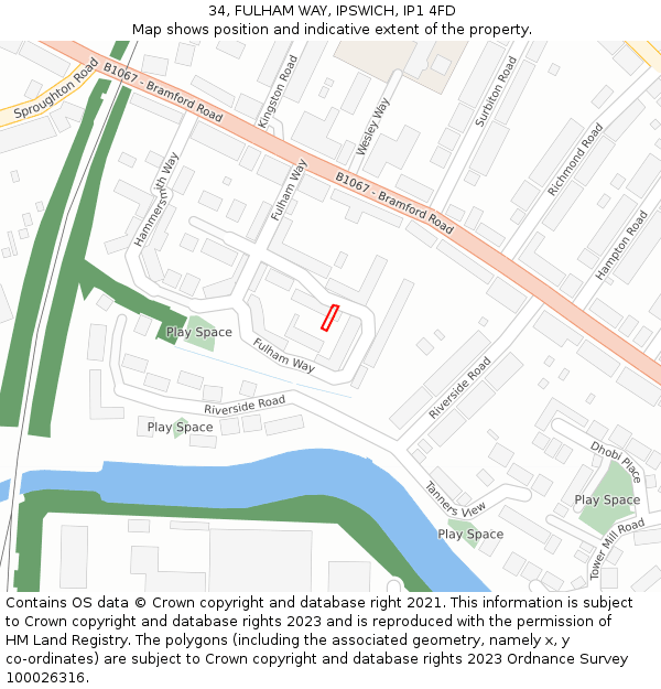 34, FULHAM WAY, IPSWICH, IP1 4FD: Location map and indicative extent of plot