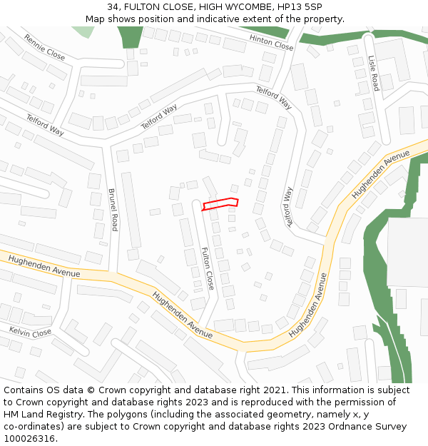 34, FULTON CLOSE, HIGH WYCOMBE, HP13 5SP: Location map and indicative extent of plot