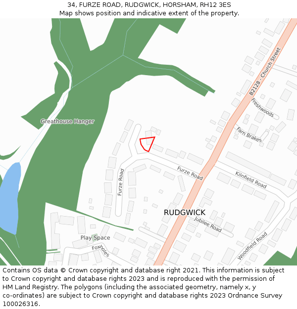 34, FURZE ROAD, RUDGWICK, HORSHAM, RH12 3ES: Location map and indicative extent of plot