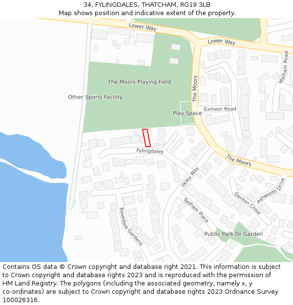 34, FYLINGDALES, THATCHAM, RG19 3LB: Location map and indicative extent of plot