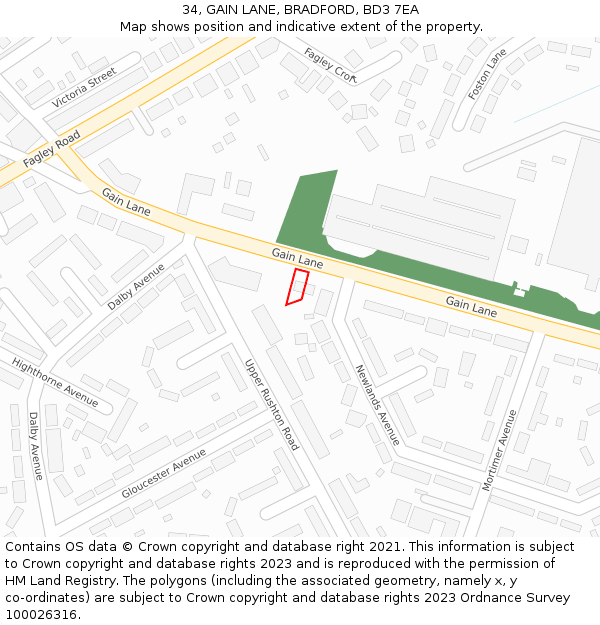 34, GAIN LANE, BRADFORD, BD3 7EA: Location map and indicative extent of plot