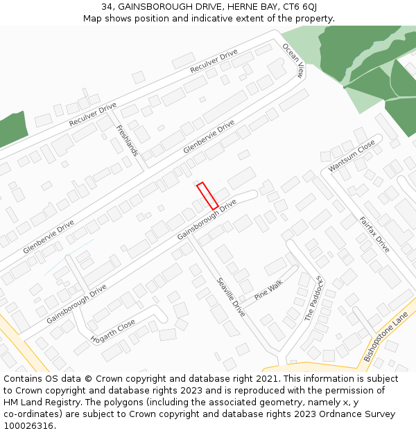 34, GAINSBOROUGH DRIVE, HERNE BAY, CT6 6QJ: Location map and indicative extent of plot