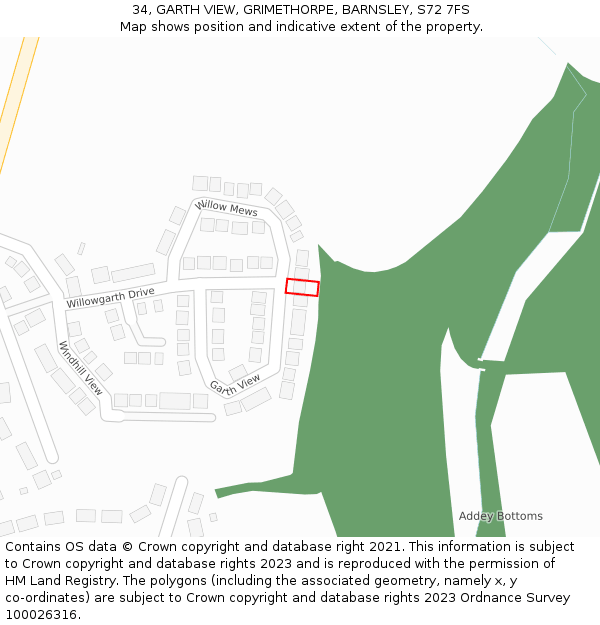 34, GARTH VIEW, GRIMETHORPE, BARNSLEY, S72 7FS: Location map and indicative extent of plot