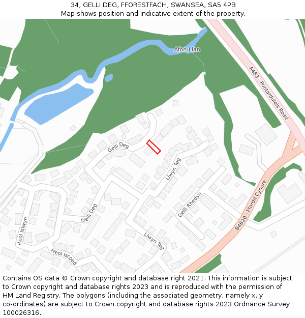 34, GELLI DEG, FFORESTFACH, SWANSEA, SA5 4PB: Location map and indicative extent of plot