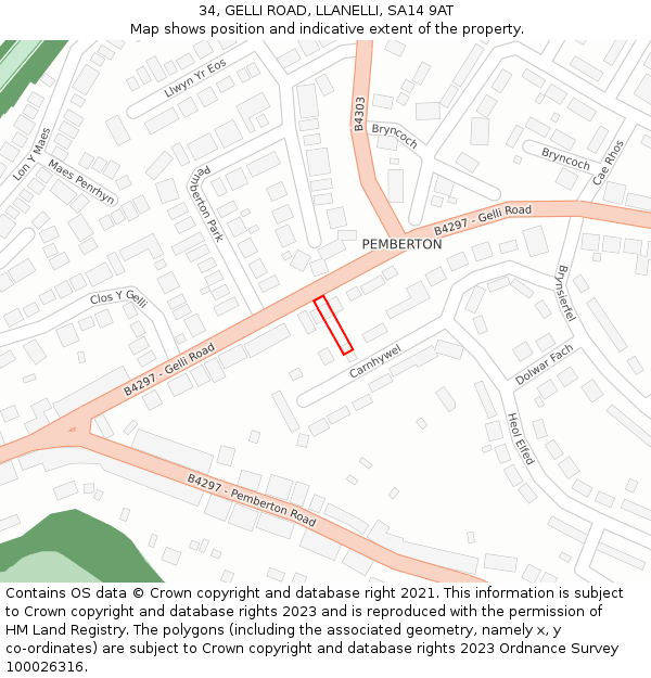 34, GELLI ROAD, LLANELLI, SA14 9AT: Location map and indicative extent of plot