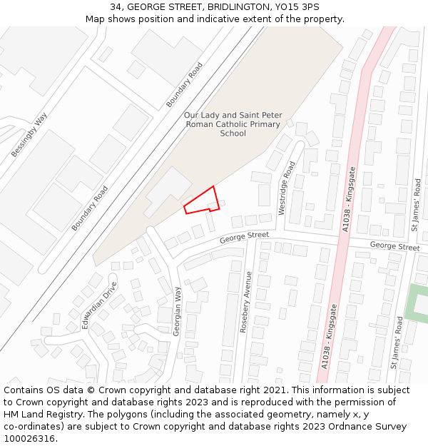 34, GEORGE STREET, BRIDLINGTON, YO15 3PS: Location map and indicative extent of plot