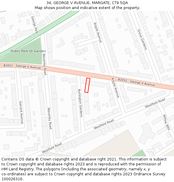 34, GEORGE V AVENUE, MARGATE, CT9 5QA: Location map and indicative extent of plot