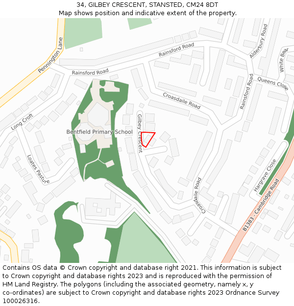 34, GILBEY CRESCENT, STANSTED, CM24 8DT: Location map and indicative extent of plot