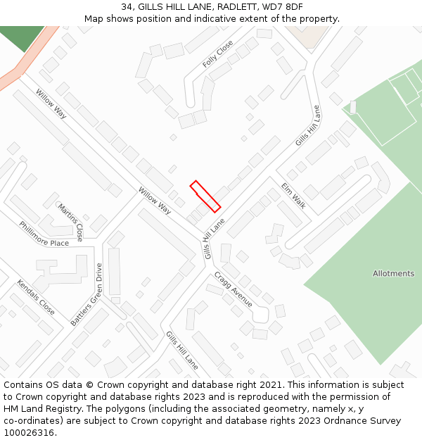 34, GILLS HILL LANE, RADLETT, WD7 8DF: Location map and indicative extent of plot