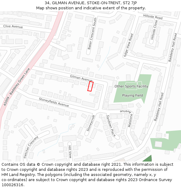 34, GILMAN AVENUE, STOKE-ON-TRENT, ST2 7JP: Location map and indicative extent of plot