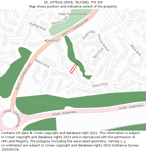 34, GITTENS DRIVE, TELFORD, TF4 3SF: Location map and indicative extent of plot