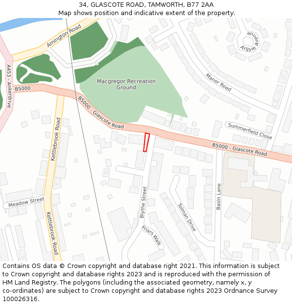 34, GLASCOTE ROAD, TAMWORTH, B77 2AA: Location map and indicative extent of plot