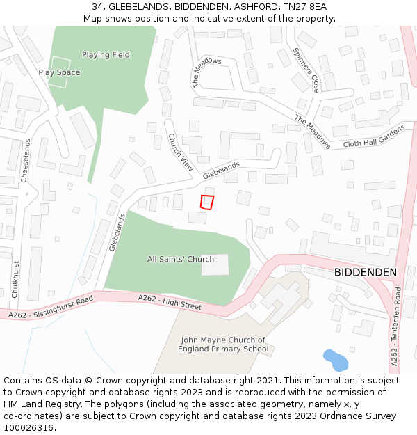 34, GLEBELANDS, BIDDENDEN, ASHFORD, TN27 8EA: Location map and indicative extent of plot
