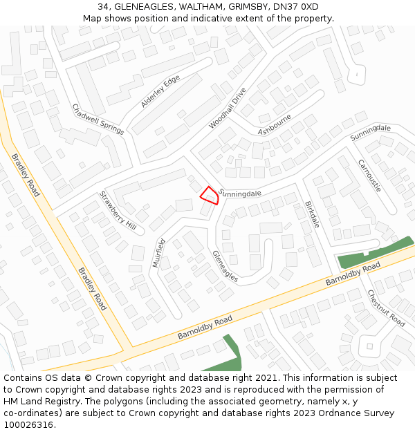 34, GLENEAGLES, WALTHAM, GRIMSBY, DN37 0XD: Location map and indicative extent of plot