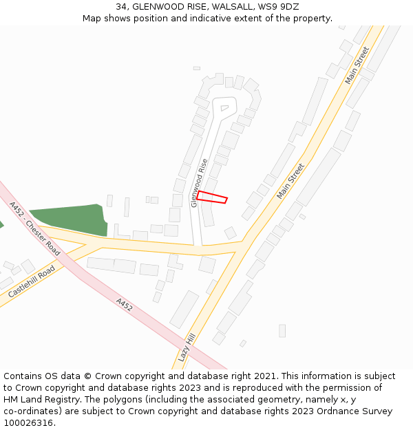 34, GLENWOOD RISE, WALSALL, WS9 9DZ: Location map and indicative extent of plot