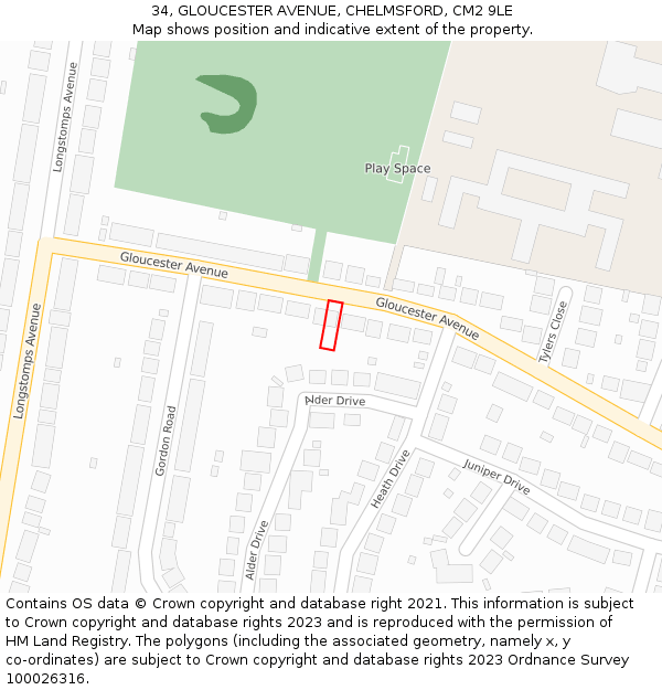 34, GLOUCESTER AVENUE, CHELMSFORD, CM2 9LE: Location map and indicative extent of plot