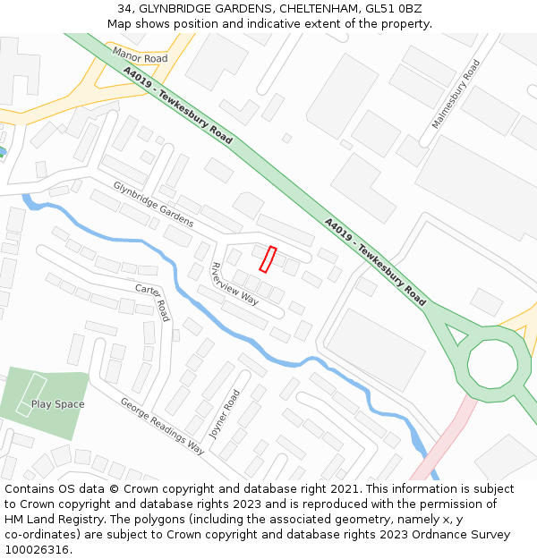 34, GLYNBRIDGE GARDENS, CHELTENHAM, GL51 0BZ: Location map and indicative extent of plot