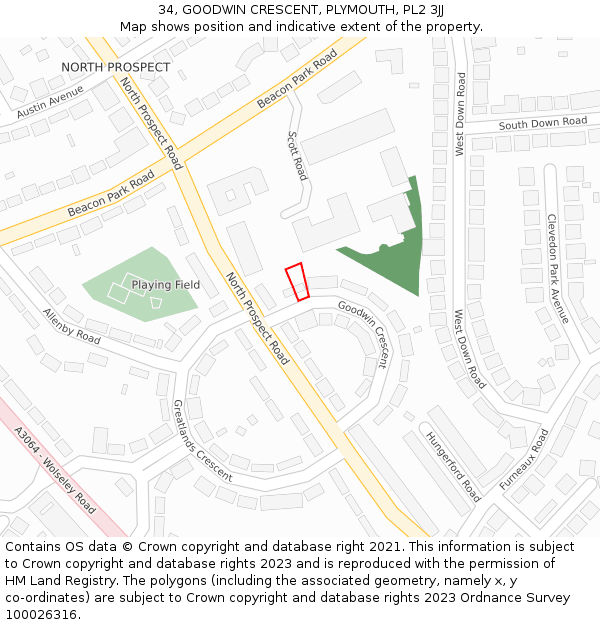 34, GOODWIN CRESCENT, PLYMOUTH, PL2 3JJ: Location map and indicative extent of plot