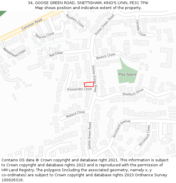 34, GOOSE GREEN ROAD, SNETTISHAM, KING'S LYNN, PE31 7PW: Location map and indicative extent of plot