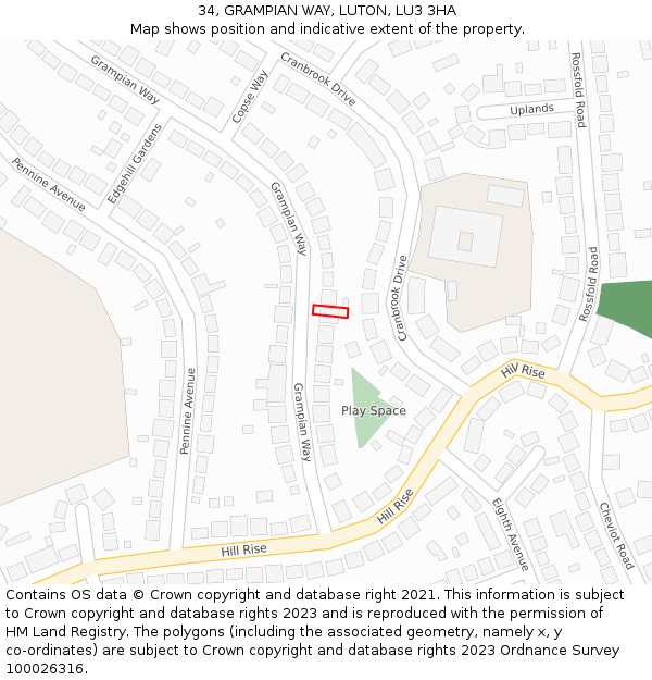 34, GRAMPIAN WAY, LUTON, LU3 3HA: Location map and indicative extent of plot