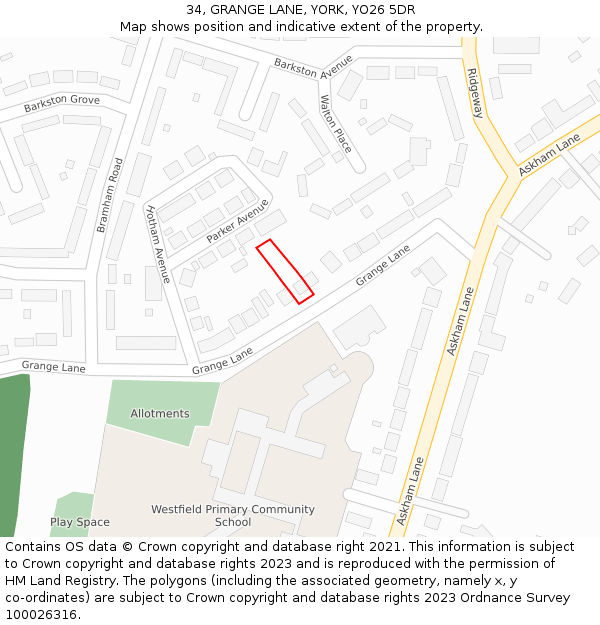 34, GRANGE LANE, YORK, YO26 5DR: Location map and indicative extent of plot