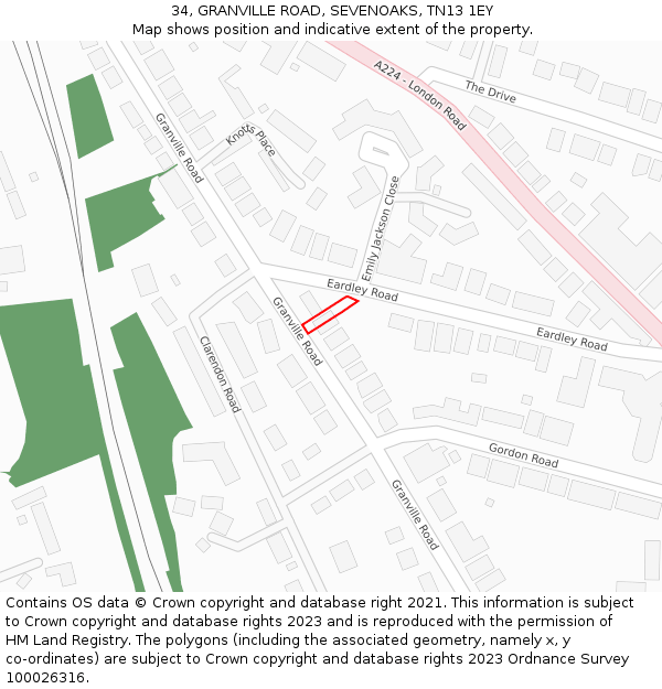 34, GRANVILLE ROAD, SEVENOAKS, TN13 1EY: Location map and indicative extent of plot