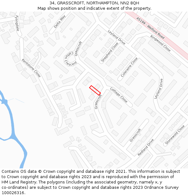 34, GRASSCROFT, NORTHAMPTON, NN2 8QH: Location map and indicative extent of plot