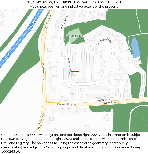 34, GRAYLANDS, HIGH RICKLETON, WASHINGTON, NE38 9HF: Location map and indicative extent of plot