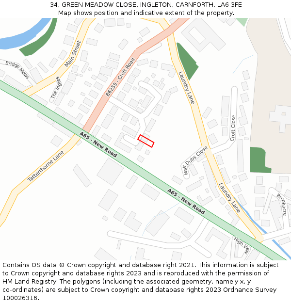 34, GREEN MEADOW CLOSE, INGLETON, CARNFORTH, LA6 3FE: Location map and indicative extent of plot