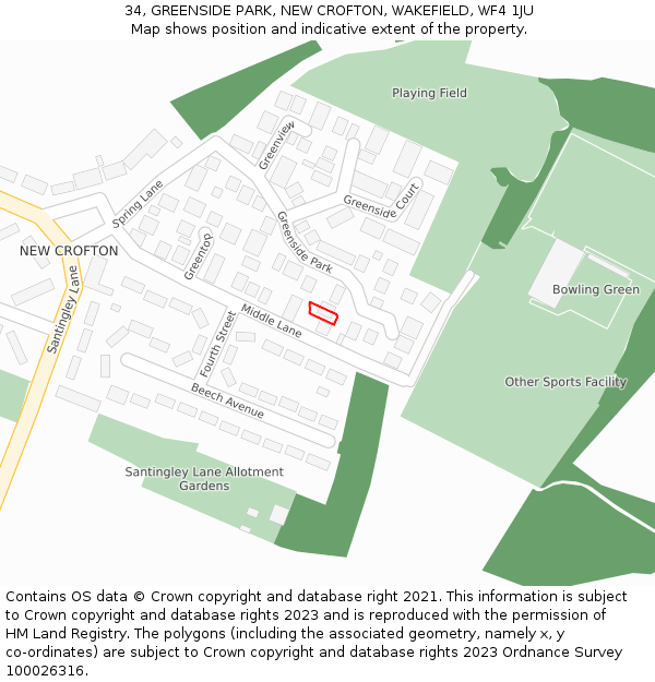 34, GREENSIDE PARK, NEW CROFTON, WAKEFIELD, WF4 1JU: Location map and indicative extent of plot
