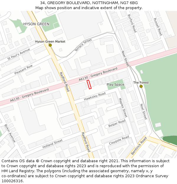 34, GREGORY BOULEVARD, NOTTINGHAM, NG7 6BG: Location map and indicative extent of plot