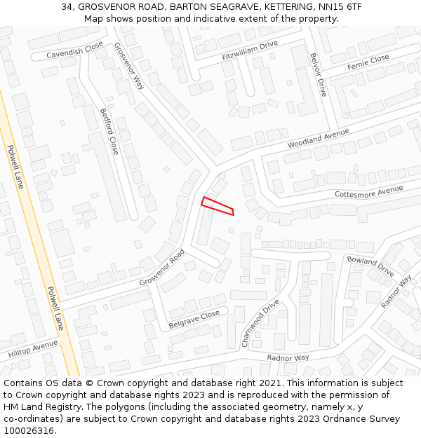 34, GROSVENOR ROAD, BARTON SEAGRAVE, KETTERING, NN15 6TF: Location map and indicative extent of plot