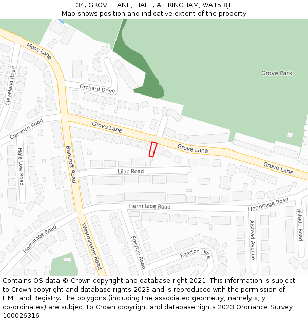 34, GROVE LANE, HALE, ALTRINCHAM, WA15 8JE: Location map and indicative extent of plot