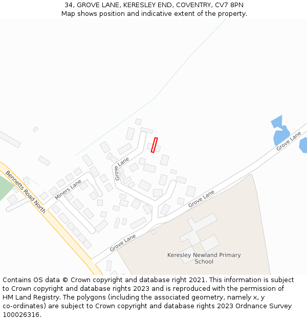 34, GROVE LANE, KERESLEY END, COVENTRY, CV7 8PN: Location map and indicative extent of plot