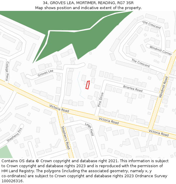 34, GROVES LEA, MORTIMER, READING, RG7 3SR: Location map and indicative extent of plot