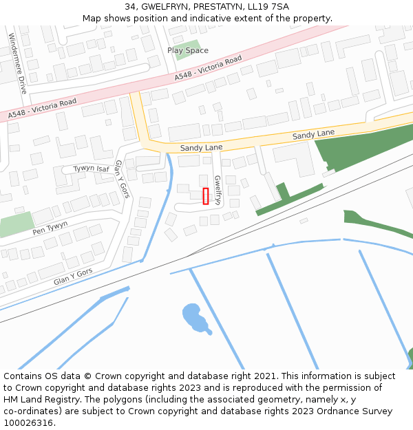 34, GWELFRYN, PRESTATYN, LL19 7SA: Location map and indicative extent of plot