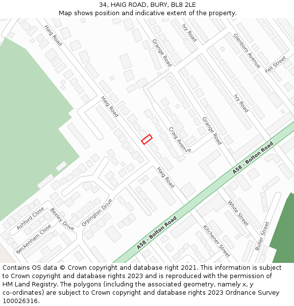 34, HAIG ROAD, BURY, BL8 2LE: Location map and indicative extent of plot