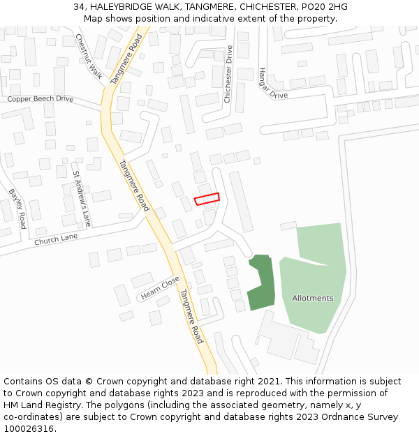 34, HALEYBRIDGE WALK, TANGMERE, CHICHESTER, PO20 2HG: Location map and indicative extent of plot