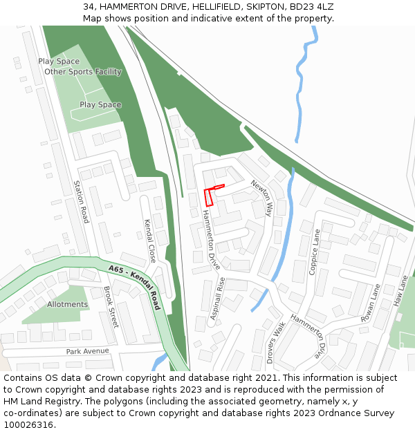 34, HAMMERTON DRIVE, HELLIFIELD, SKIPTON, BD23 4LZ: Location map and indicative extent of plot