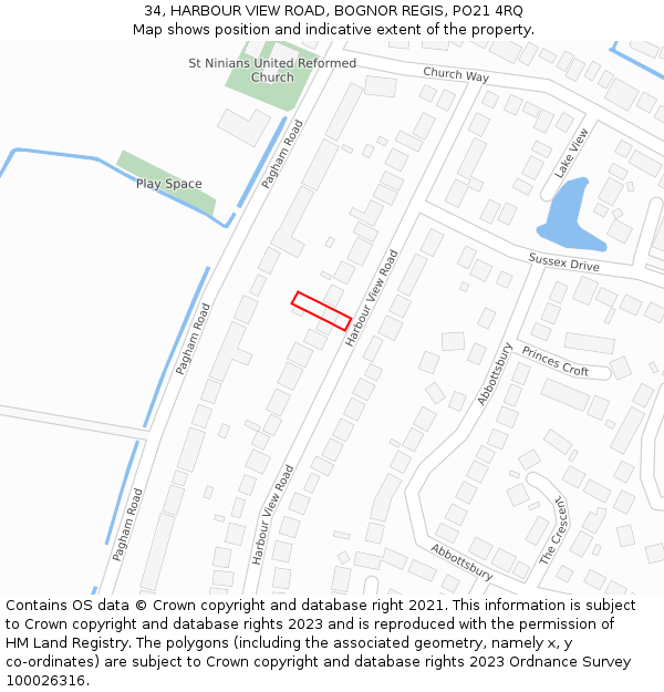 34, HARBOUR VIEW ROAD, BOGNOR REGIS, PO21 4RQ: Location map and indicative extent of plot