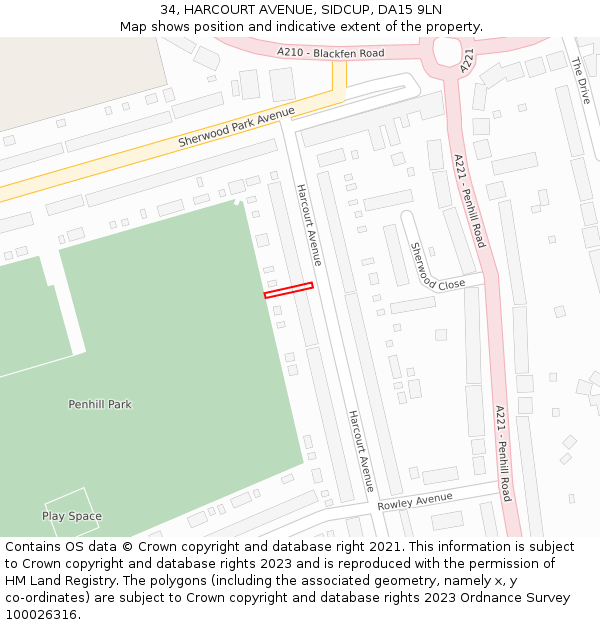 34, HARCOURT AVENUE, SIDCUP, DA15 9LN: Location map and indicative extent of plot