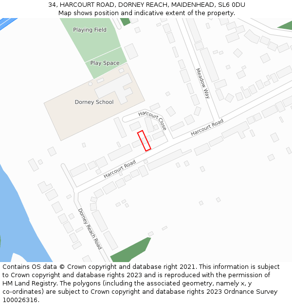 34, HARCOURT ROAD, DORNEY REACH, MAIDENHEAD, SL6 0DU: Location map and indicative extent of plot