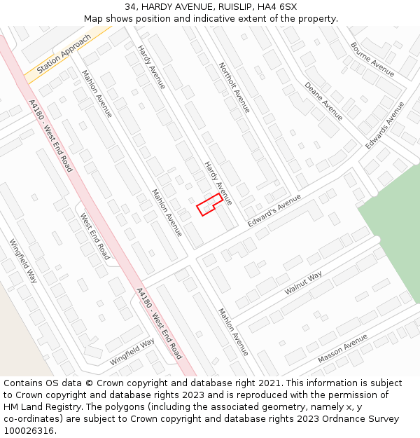 34, HARDY AVENUE, RUISLIP, HA4 6SX: Location map and indicative extent of plot