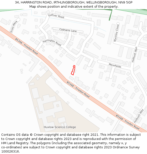 34, HARRINGTON ROAD, IRTHLINGBOROUGH, WELLINGBOROUGH, NN9 5GP: Location map and indicative extent of plot