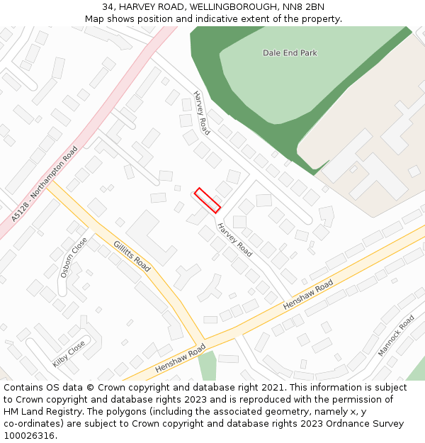 34, HARVEY ROAD, WELLINGBOROUGH, NN8 2BN: Location map and indicative extent of plot