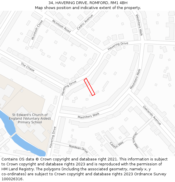 34, HAVERING DRIVE, ROMFORD, RM1 4BH: Location map and indicative extent of plot