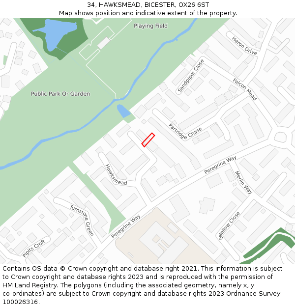 34, HAWKSMEAD, BICESTER, OX26 6ST: Location map and indicative extent of plot