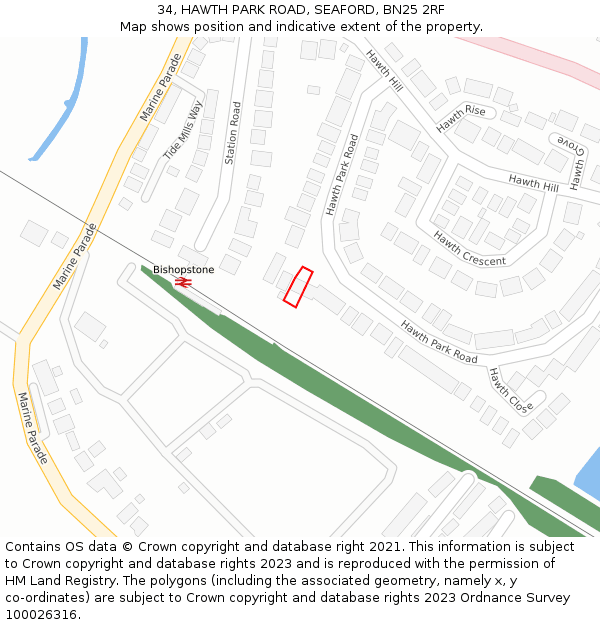 34, HAWTH PARK ROAD, SEAFORD, BN25 2RF: Location map and indicative extent of plot