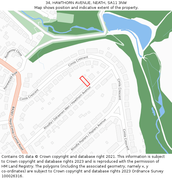 34, HAWTHORN AVENUE, NEATH, SA11 3NW: Location map and indicative extent of plot