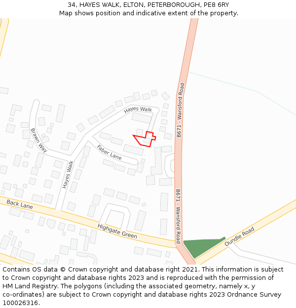 34, HAYES WALK, ELTON, PETERBOROUGH, PE8 6RY: Location map and indicative extent of plot